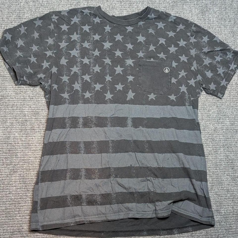 Volcom Grey American Flag T-Shirt size L